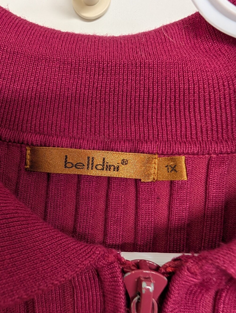 Belldini Burgundy Ribbed Rhinestone Zip-Up Knit Top - Picture 3 of 7